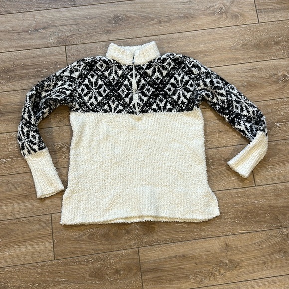 Talbots Black & Winter White Quarter Zip Ski Type  Sweater Size XS - Picture 2 of 10